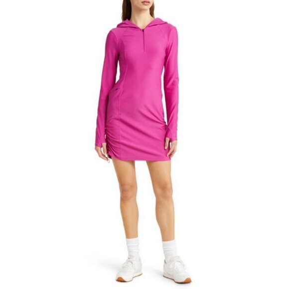 💕ZELLA💕 Excursion Hooded Long Sleeve Dress ~ Pink Wild Aster Medium M NWT - Picture 3 of 16